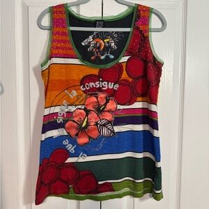 Desigual multicolored beaded mesh tank top large